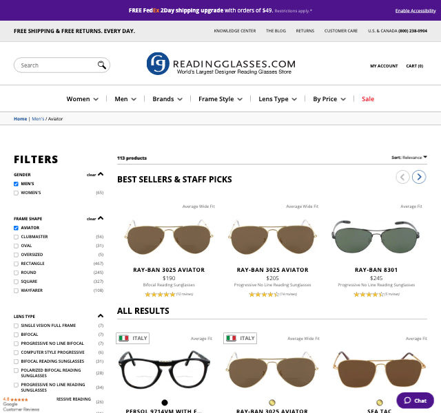 Men's Aviator Readers and Reading Glasses