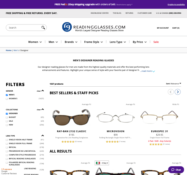 Men's Designer Reading Glasses