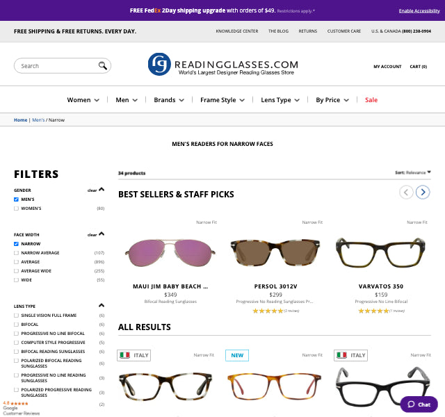 Men's Narrow Glasses and Frames