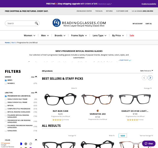 Progressive Reading Glasses for Men