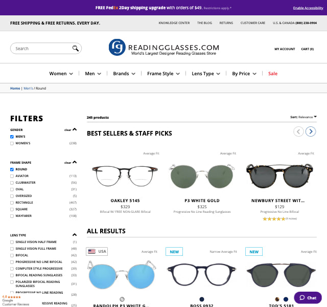 Men's Round Reading Glasses and Sunglasses