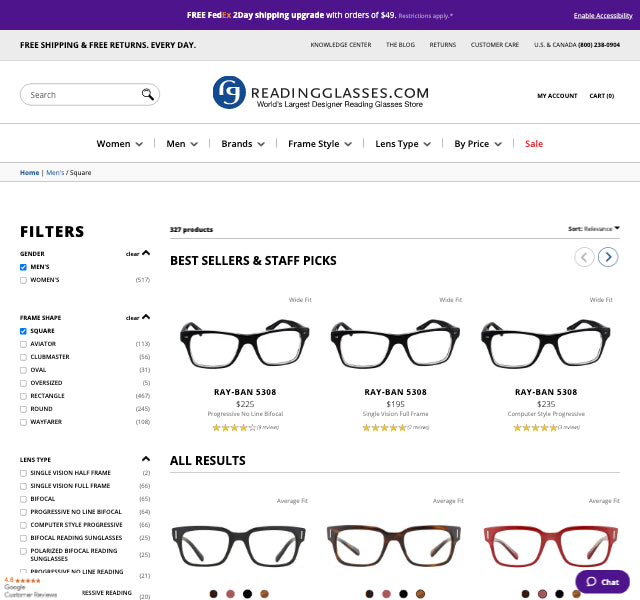 Men's Square Frame Reading Glasses