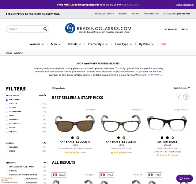 wayfarer reading glasses