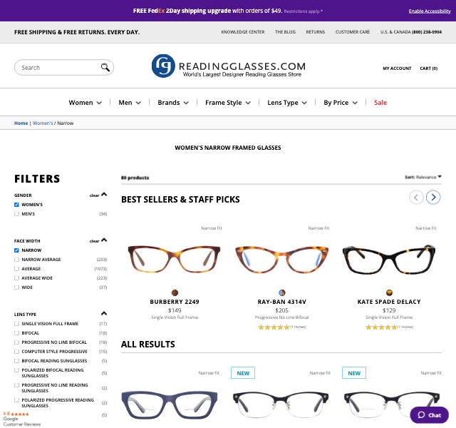 Women's Narrow Glasses