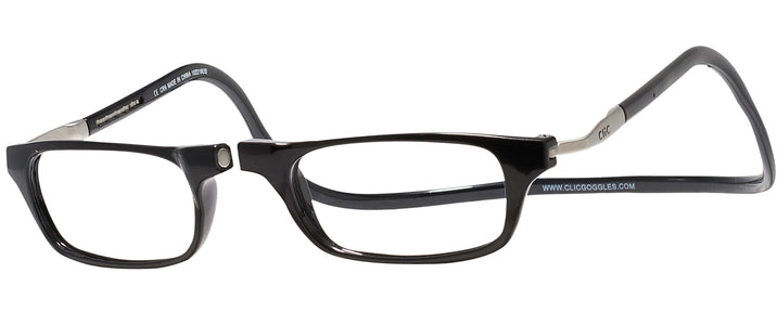 Rectangle Black CliC Magnetic Reading Glasses: Single Vision Half Frame View #1