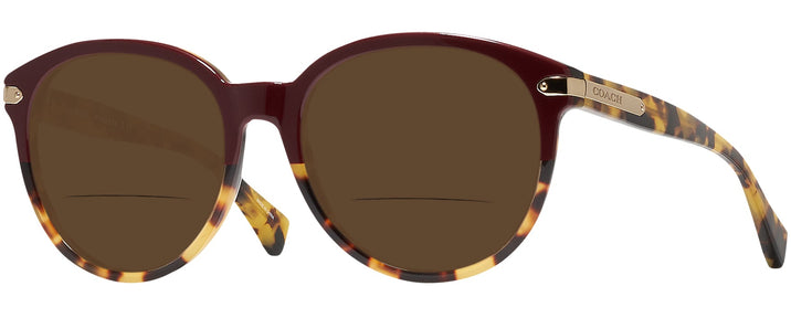 Round Burgundy/tortoise Coach 8140 Bifocal Reading Sunglasses View #1