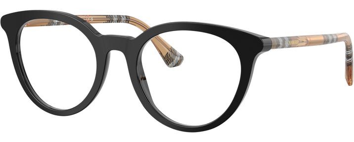 Round Black W/ Check Sand Burberry 2429 Single Vision Full Frame View #1