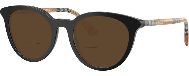 Round Black W/ Check Sand Burberry 2429 Bifocal Reading Sunglasses View #1