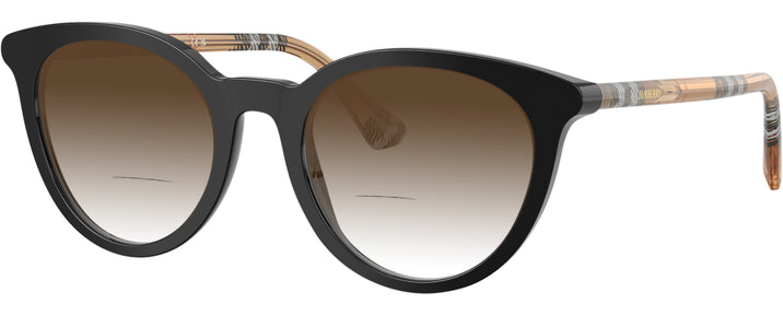 Round Black W/ Check Sand Burberry 2429 w/ Gradient Bifocal Reading Sunglasses View #1