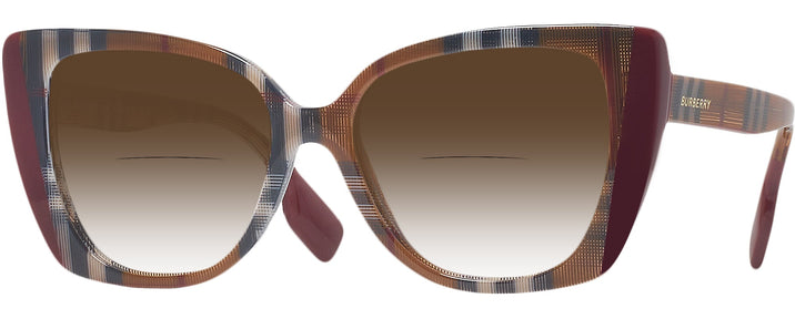 Cat Eye Check Brown/Bordeaux Burberry 4393 w/ Gradient Bifocal Reading Sunglasses View #1