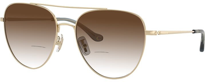 Aviator Shiny Light Gold Coach 7182 w/ Gradient Bifocal Reading Sunglasses View #1