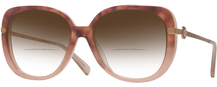 Oversized Peach Tortoise Coach 8320 w/ Gradient Bifocal Reading Sunglasses View #1