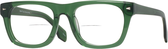 Square Transparent Green Seattle Eyeworks 1001 Bifocal View #1