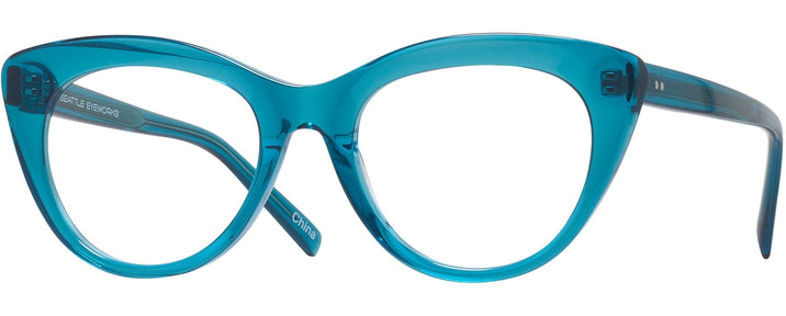 Cat Eye Transparent Blue Seattle Eyeworks 989 Single Vision Full Frame View #1