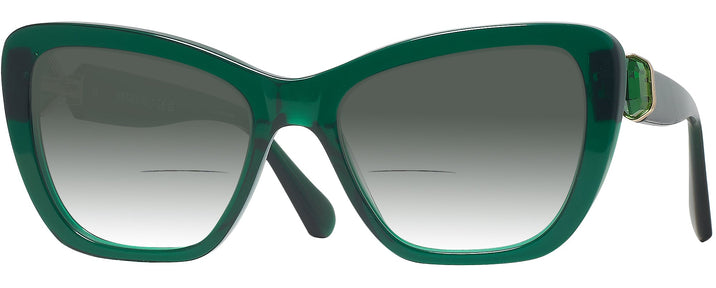 Cat Eye,Oversized Transparent Dark Green Swarovski 6018 w/ Gradient Bifocal Reading Sunglasses View #1