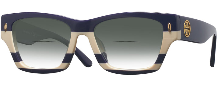 Rectangle,Cat Eye Navy Ivory Vintage Stripes W/ Solid Navy Tory Burch 7169U w/ Gradient Bifocal Reading Sunglasses View #1