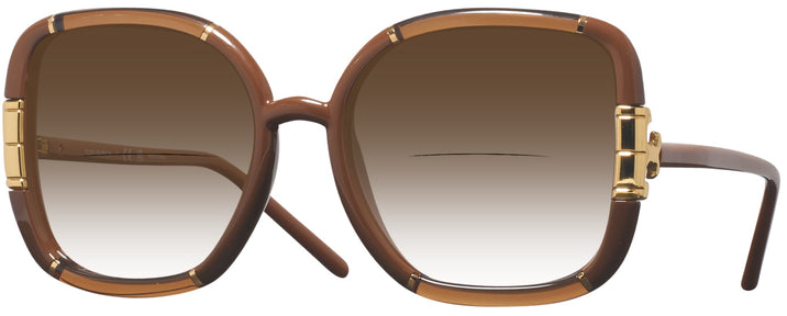 Oversized Transparent Camel/camel Tory Burch 9071U w/ Gradient Bifocal Reading Sunglasses View #1