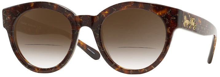 Round Tortoise Glitter Coach 8265 Bifocal Reading Sunglasses w/ Gradient View #1