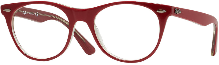 Round Red On Trans Grey Ray-Ban 2185V Single Vision Full Frame View #1