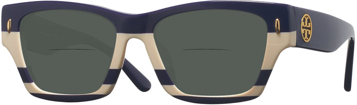 Rectangle,Cat Eye Navy Ivory Vintage Stripes W/ Solid Navy Tory Burch 7169U Bifocal Reading Sunglasses View #1